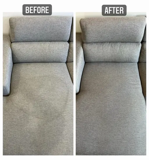 Before and after photo of a lounge suite clean at Doolendalla, Brisbane