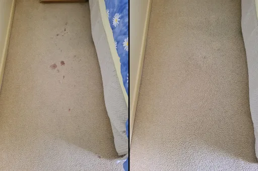 Before and after photos of a blood stain removal job at Everton Hills in Brisbane.